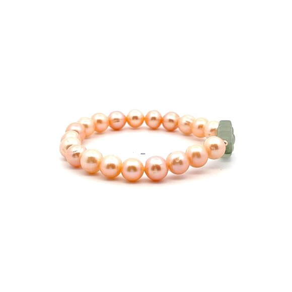Cultured Pearl Pink Stretch Bracelet Jade Carved Flower 18k Tiny Beads - Picture 5 of 5